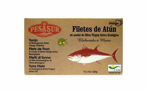 FILETES DE ATUN EN ACEITE DE OLIVA VIRGEN EXTRA LATA PESASUR 120GR