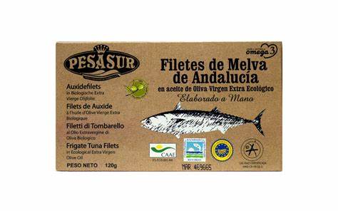 FILETES DE MELVA EN ACEITE DE OLIVA VIRGEN EXTRA LATA PESASUR 120GR