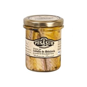 FILETES DE CABALLA EN ACEITE DE OLIVA VIRGEN EXTRA CRISTAL PESASUR 195GR