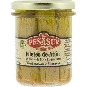 FILETES DE ATUN EN ACEITE DE OLIVA VIRGEN EXTRA CRISTAL PESASUR 195GR