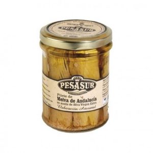FILETES DE MELVA EN ACEITE DE OLIVA VIRGEN EXTRA CRISTAL PESASUR 195GR